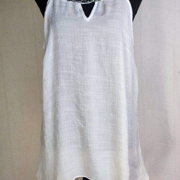 AB Studio White Handkerchief Hem Sleeveless Rayon Poly Gauze Beaded Tank Size XL - Picture 4 of 16